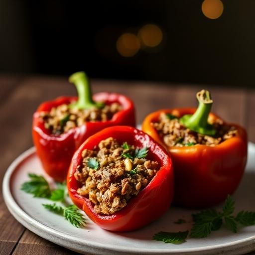 Vegetarian Baked Stuffed Red Bell Peppers
