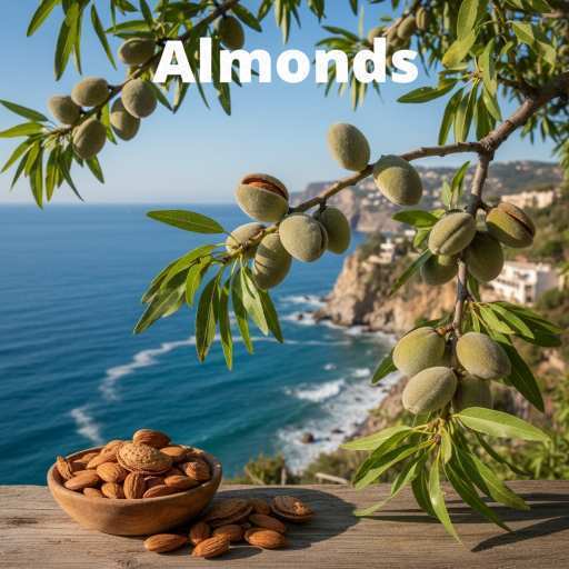 almond plant, raw and dry nuts