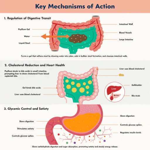 Digestive Transit Regulation, Cholesterol Reduction & Heart Health, Glycemic control and Satiety