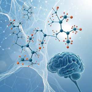 brain with neurons and chemical chain
