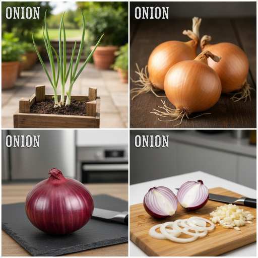 red, white, yellow and spring onions