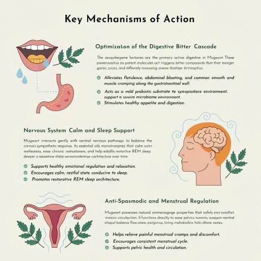 Anti Spasmodic & Menstrual Regulation, Optimization of Digestive Bitter Cascade and Nervous System Calm & Sleep Support