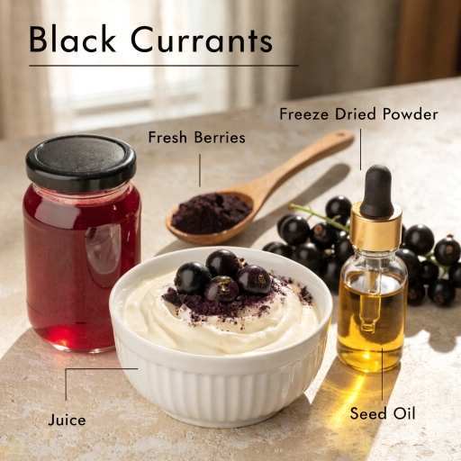 Black Currants: Fresh Berries, Freeze Dried Powder, Liquid Tinctures and Tea