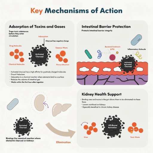 Kidney support, Intestinal barrier protection and Adsorbtion of toxin and gases