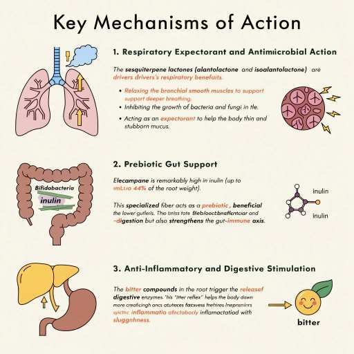 Respiratory Expectorant & Anti-Microbial Action, Prebiotic Gut Support, Anti-Inflammatory & Digestive Stimulant