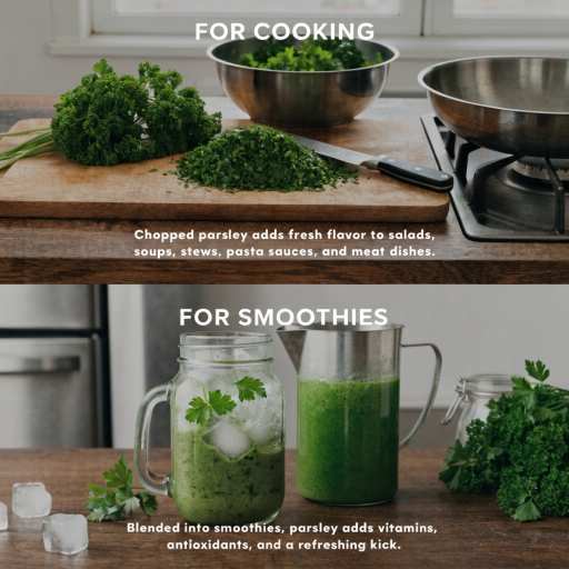 dried and fresh leaves, juice and smoothies