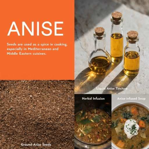 Anise: Ground Seeds, Essential Oil,Tinctures, Herbal Infusions and culinary
