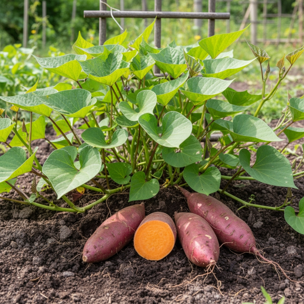 sweet potatoes and sweet potatoes leaves