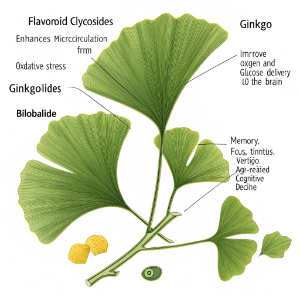 gingo biloba leaves and lables of benefits