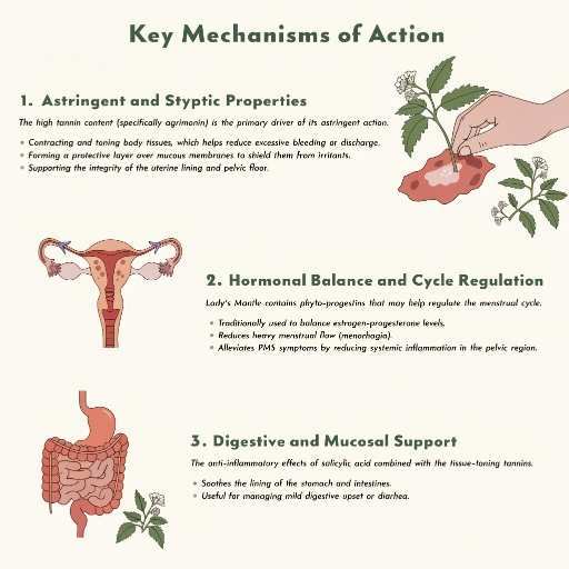 Astringent & Styptic Properties, Hormonal Balance & Cycle Regulation, Digestive and Mucosal Support
