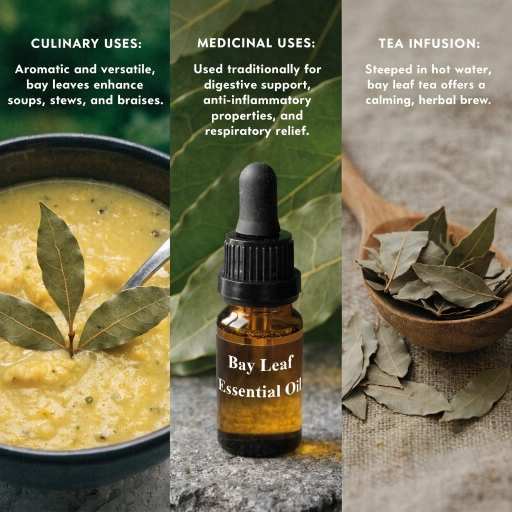 Bay Leaves: Dried leaves, powder, essential oil & Tea