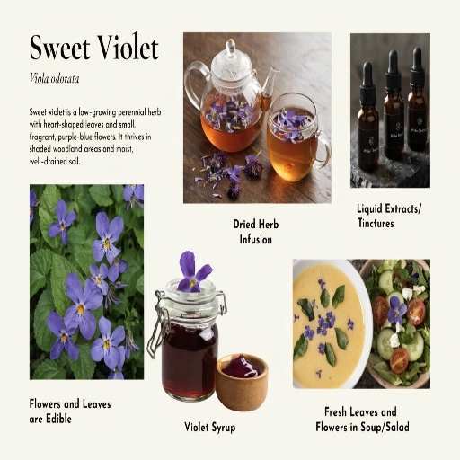 Fresh flowers/leaves (salads/soups), Dried Herb Infused Tea, Liquid Extract/Tinctures, Traditional Violet Syrup