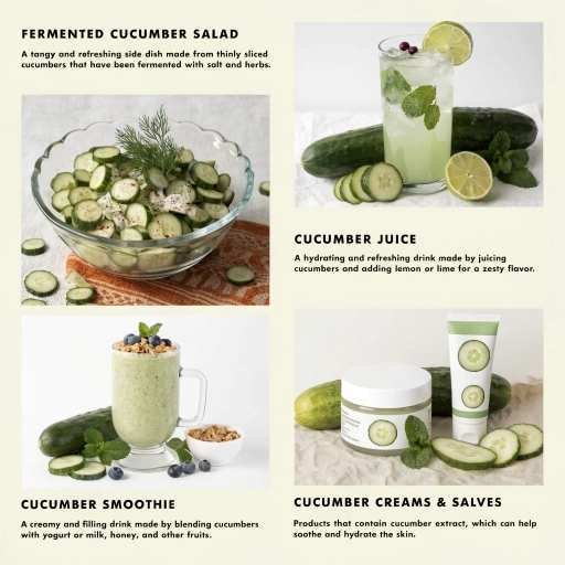Cucumbers in salad, infused cucumber water and pickled cucumbers