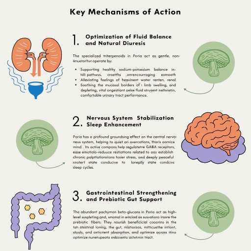 Poria Epidermis, Gastrointestinal strengthening & Prebiotic Gut Support, Nervous System Stabilization & Sleep Enhancement, Optimization of Fluid Balance & Natural Diuresis