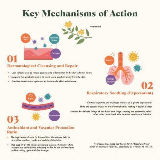 Dermatalogical Cleansing & Repair, Expectorant (Respiratory Soothing) , Anti-Oxidant & Vascular Protection