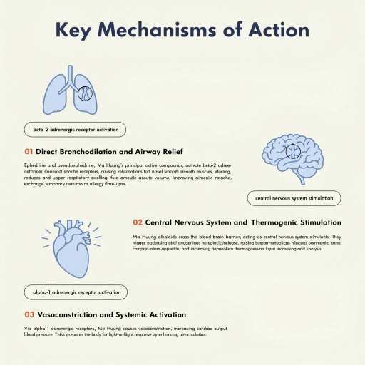 Brochial Smooth Muscle Relaxation, Thermogenesis & Metabolic Acceleration, Diaphoretic & Vasoconstrictive Actions