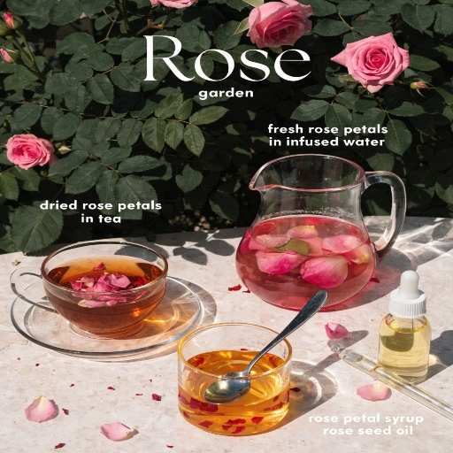 Dried Rose Petals, Rose Hips (Fruits/Seed Oil), Pure Rosewater