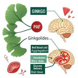 brain with ginko biloba leaves lables howing benefits 