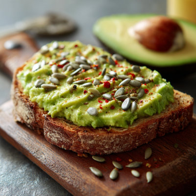 Avocado toast with a sprinkle of seeds.