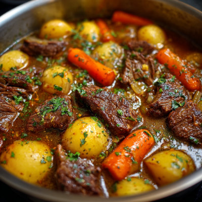 A bowl of hearty beef stew.