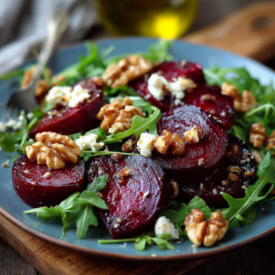 Beet Arugula Salad with Walnuts and Goat Cheese