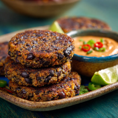 Two black bean burgers on buns.