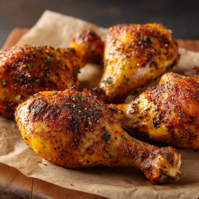 A roasted chicken leg with herbs.