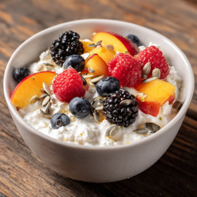 A bowl of cottage cheese.