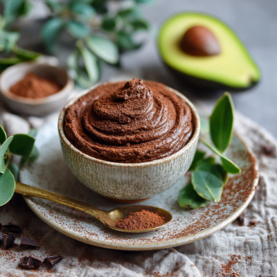 A dark chocolate mousse in a bowl.