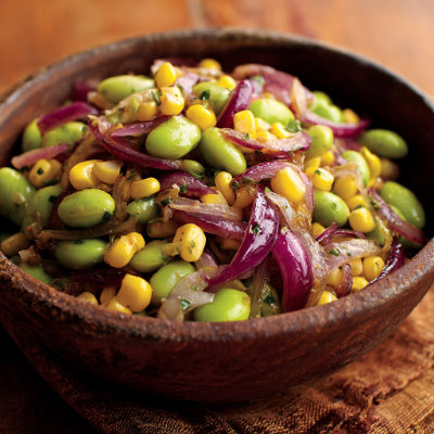 A bowl of edamame salad.