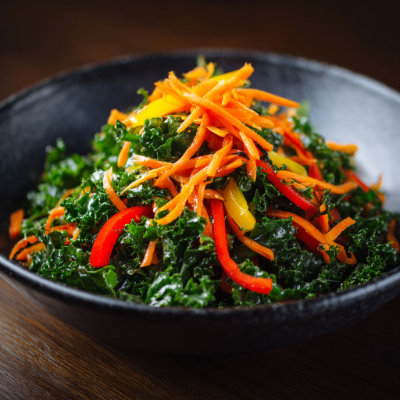 A kale salad with various vegetables.