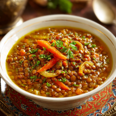 A bowl of lentil soup.