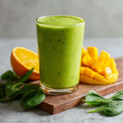 A green smoothie in a glass.