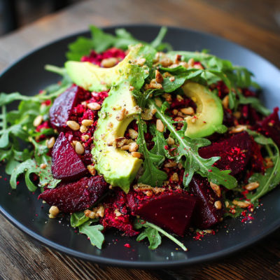 Mixed Beets Slaw with Arugula and Avocado
