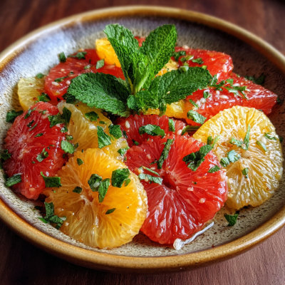 A citrus salad with orange slices and mint.