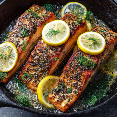Pan-Seared Salmon with Lemon and Dill.
