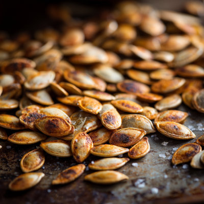 A bowl of roasted pumpkin seeds.