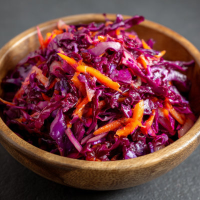 A colorful red cabbage slaw.