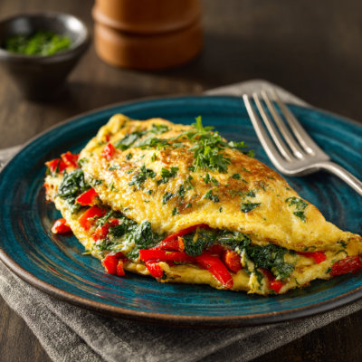 A spinach omelette in a pan.