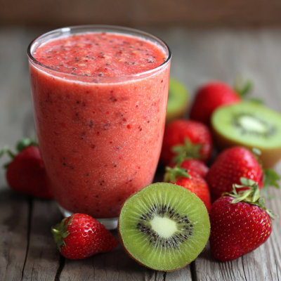 A pink smoothie in a glass with a straw.