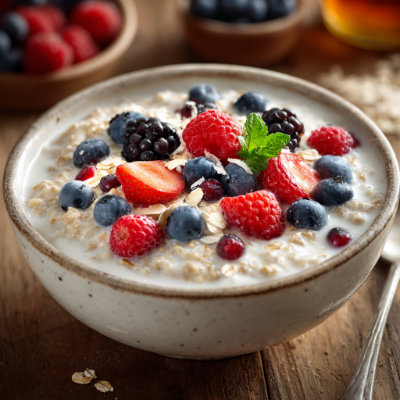A bowl of muesli with fruit.