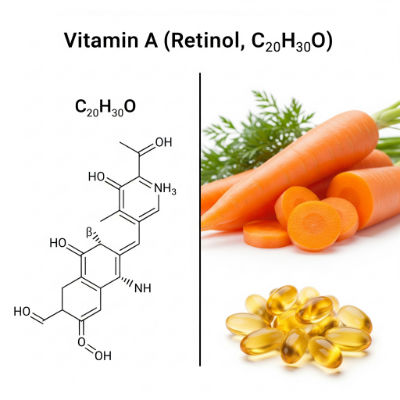 Vitamin A molecule with liver and carrots