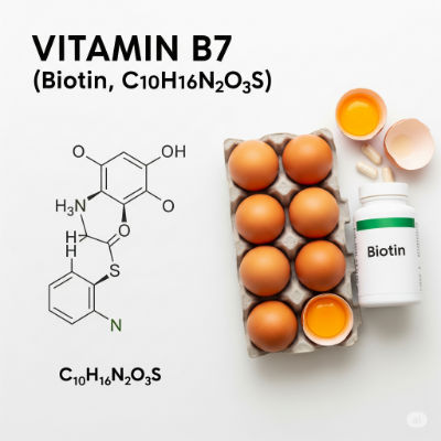 Vitamin B7 molecule with eggs and nuts