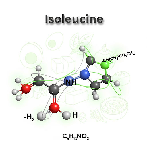 Isoleucine A branched-chain amino acid with a sec-butyl side chain, vital for muscle repair and energy regulation.
