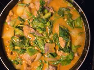 Pork Ribs /Fresh Spinach in Peanut Butter sauce